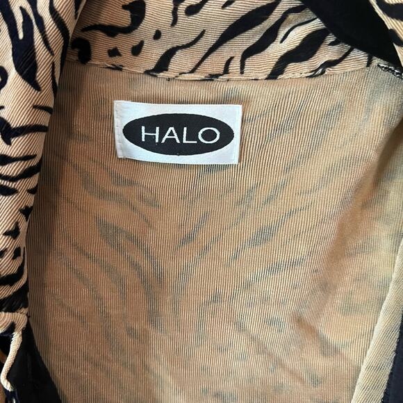 Vintage Halo 90s Slinky Trendy Brown Black Tiger Print Collared Button-Down, S - Picture 4 of 5